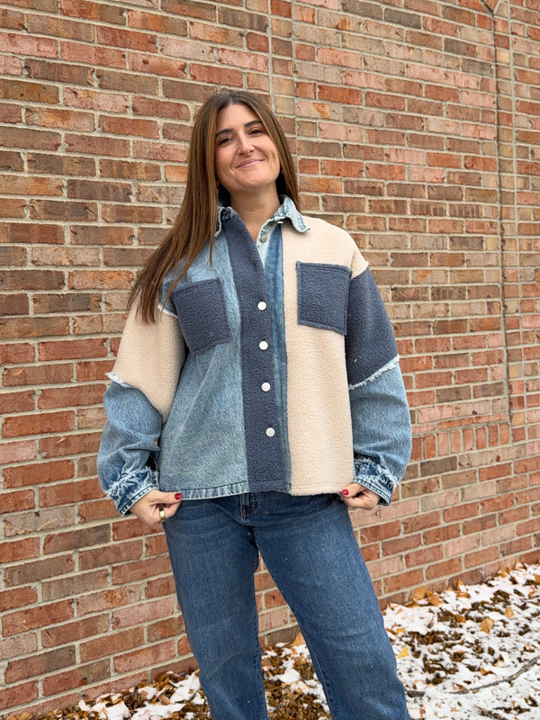 DENIM AND FLEECE MIXED JACKET