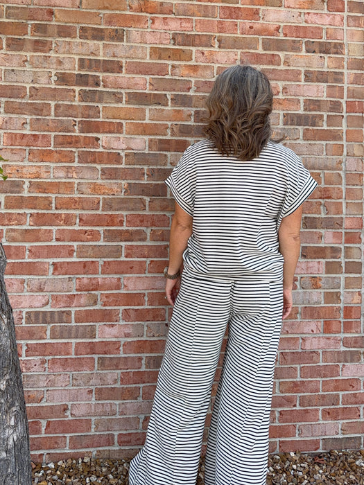 STRIPED WIDE LEG LOUNGE PANTS