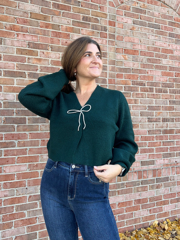 RHINESTONE BOW CARDIGAN- 3 COLORS