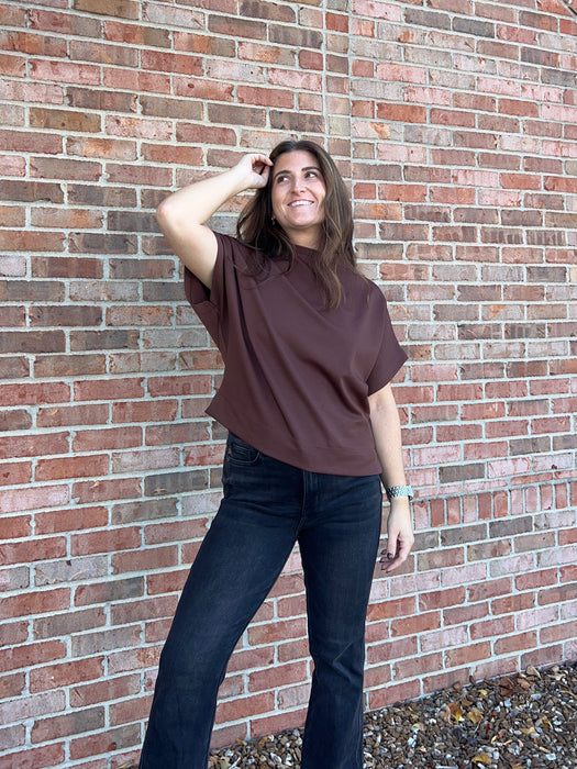 BROWN MOCK NECK TOP