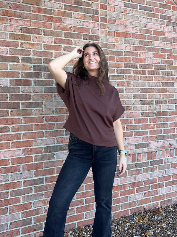BROWN MOCK NECK TOP