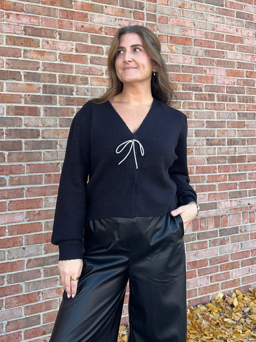 RHINESTONE BOW CARDIGAN- 3 COLORS