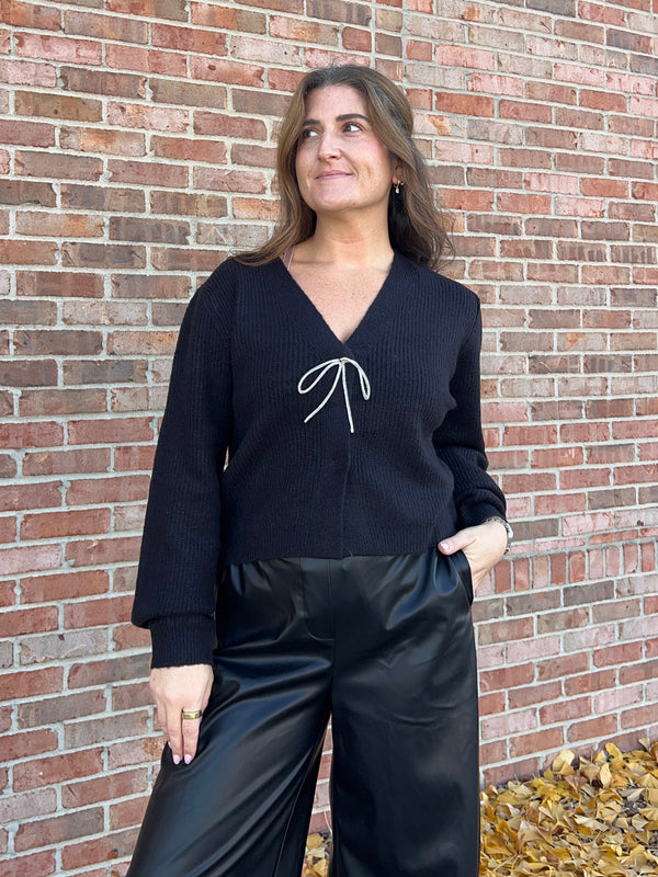 RHINESTONE BOW CARDIGAN- 3 COLORS