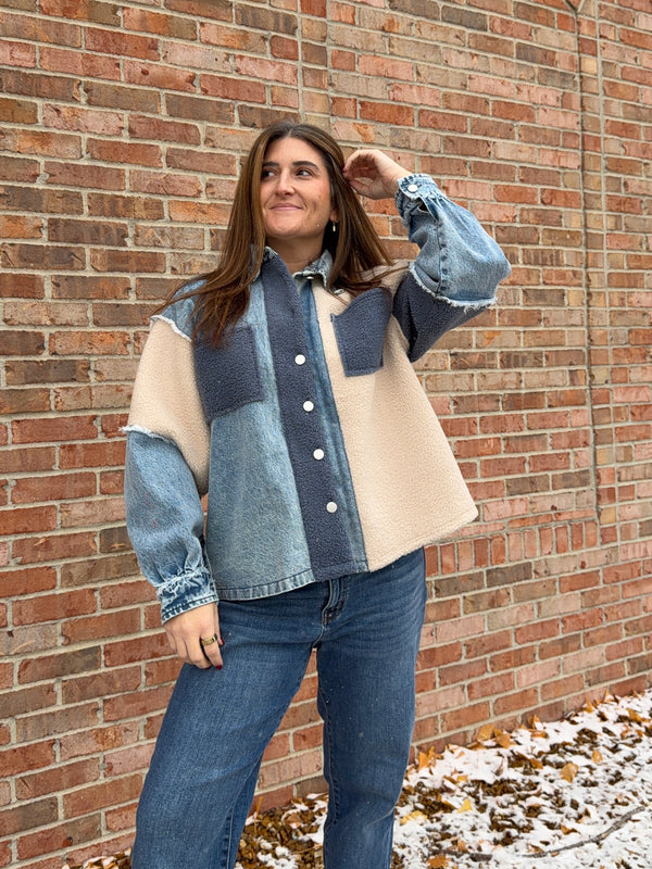 DENIM AND FLEECE MIXED JACKET