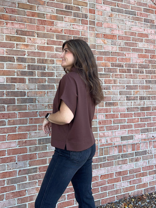 BROWN MOCK NECK TOP