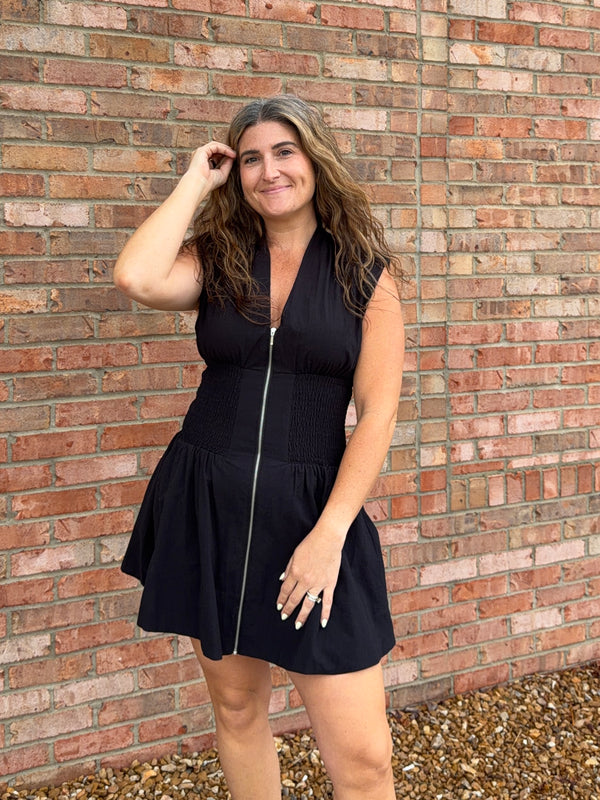 SHOULDER PAD DRESS- 2 COLORS
