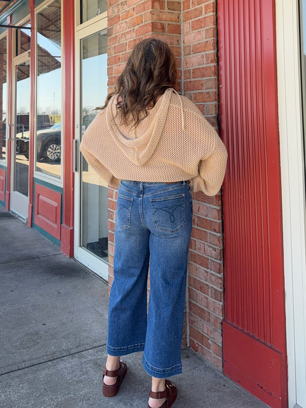 VINTAGE POCKET WIDE HEM CROPPED JEANS