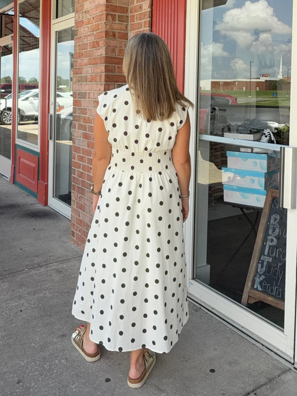 ZIPPERED FRONT POLKA DOT DRESS