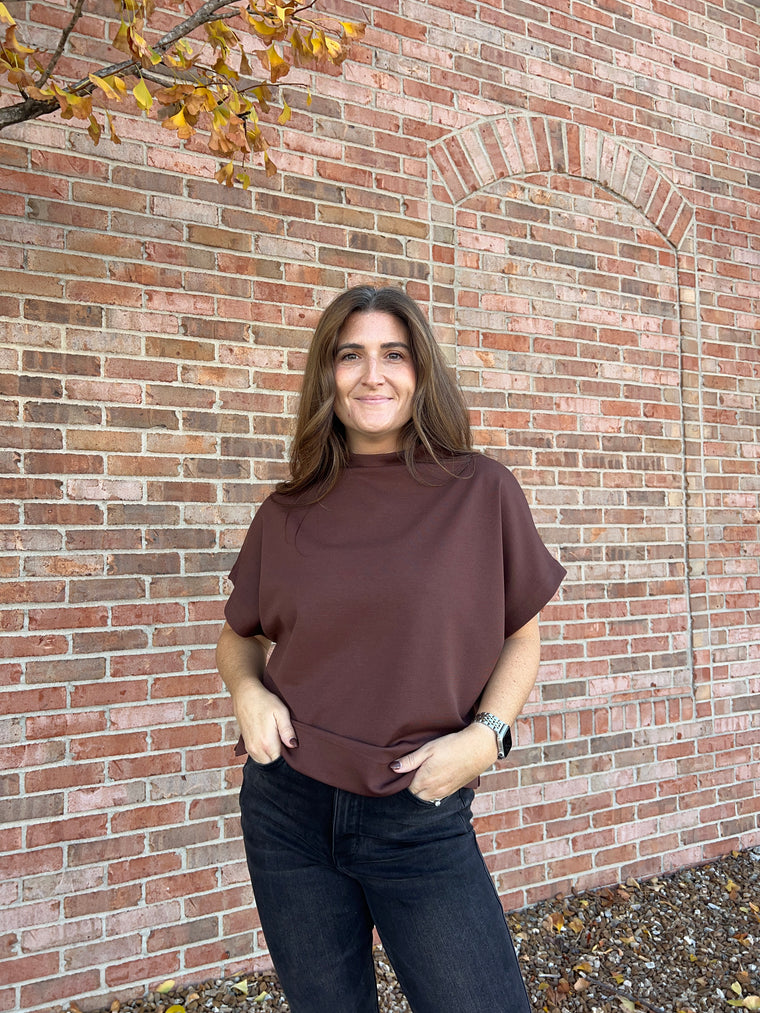 BROWN MOCK NECK TOP