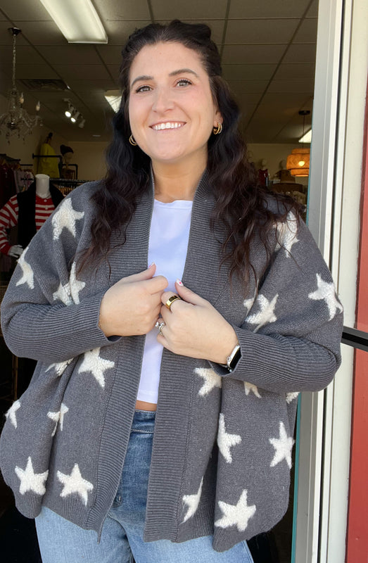 BOUCLE STAR DETAIL CARDIGAN- 2 COLORS