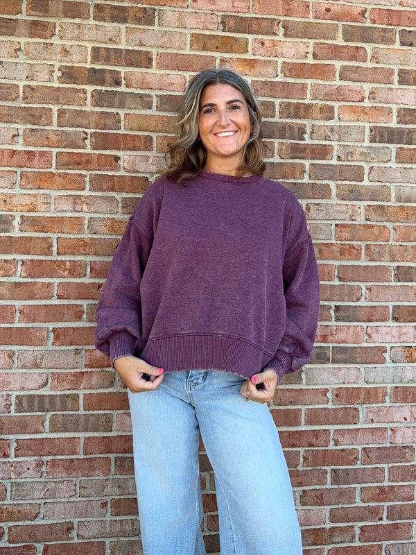 ACID WASH FLEECE PULLOVER- 6 COLORS