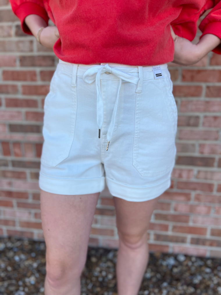 WHITE CUFFED SHORTS
