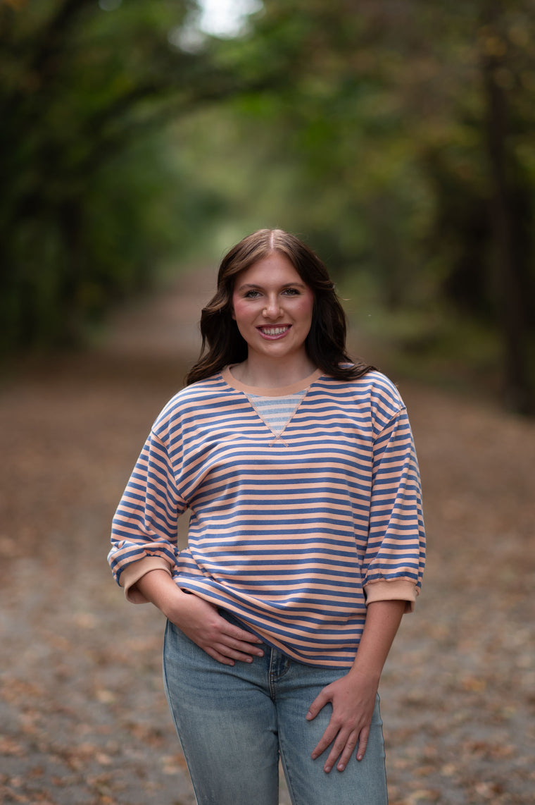 STRIPES TO MEET YOU CREWNECK TOP