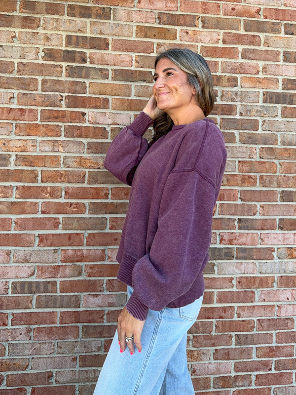ACID WASH FLEECE PULLOVER- 6 COLORS