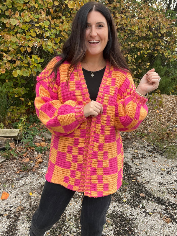 MIXED CHECK PATTERN CARDIGAN- 3 COLORS