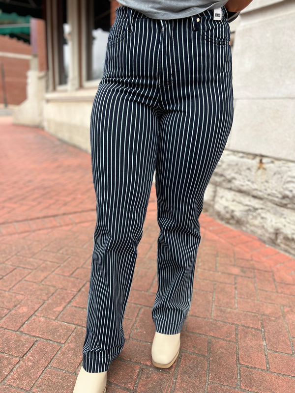 STRIPED STRAIGHT LEG JEANS