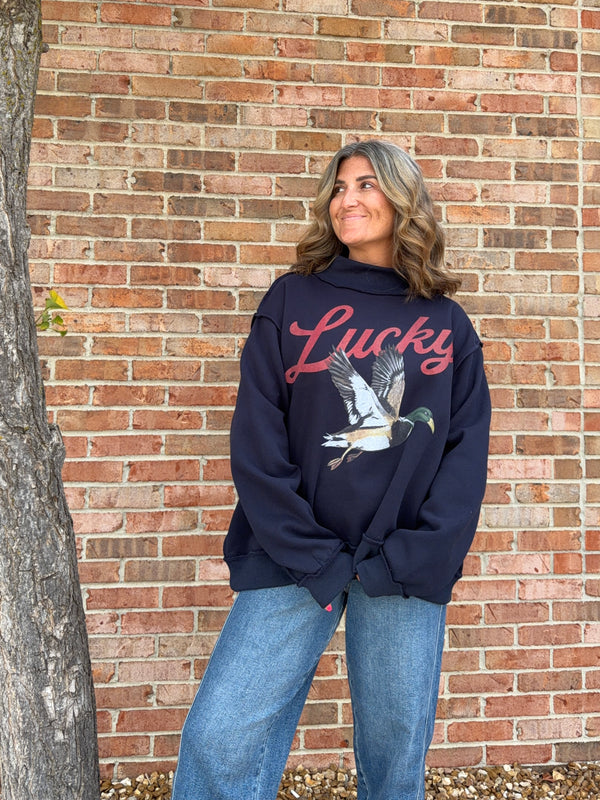LUCKY DUCK MOCK NECK SWEATSHIRT