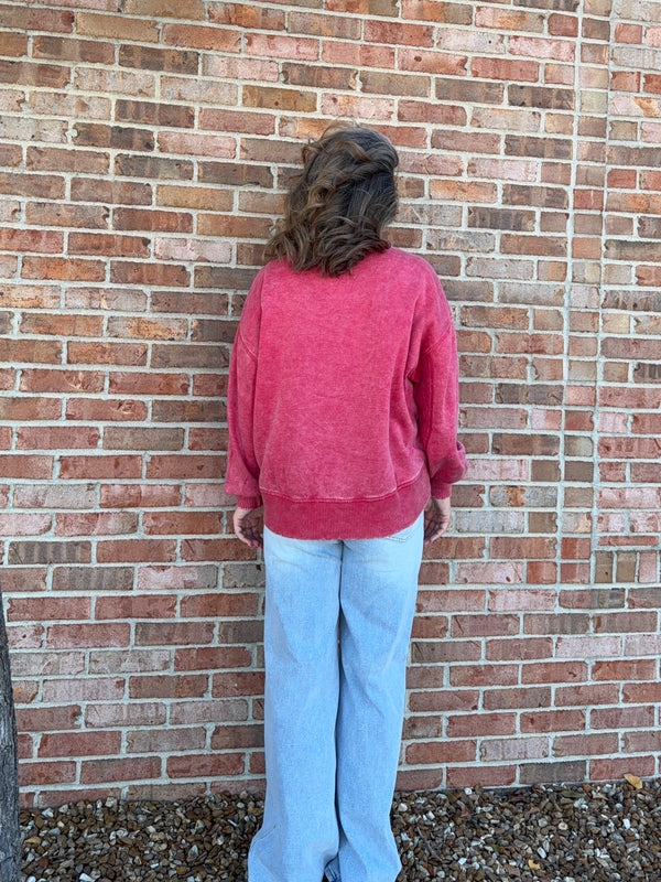 ACID WASH FLEECE PULLOVER- 6 COLORS