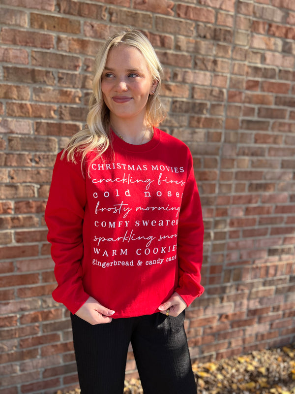 HOLIDAY FAVORITES LIST SWEATSHIRT