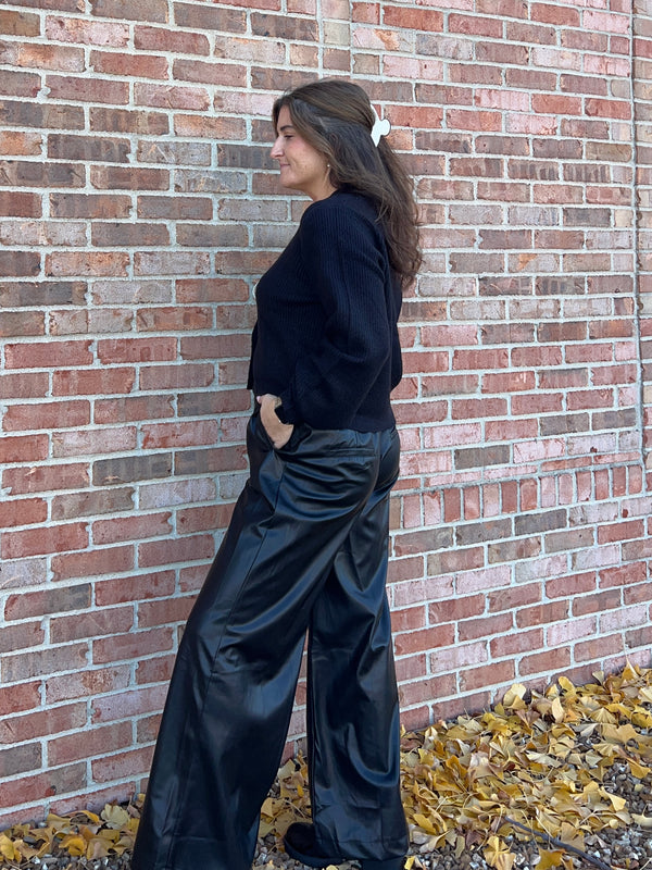 PLEATHER WIDE LEG PANTS