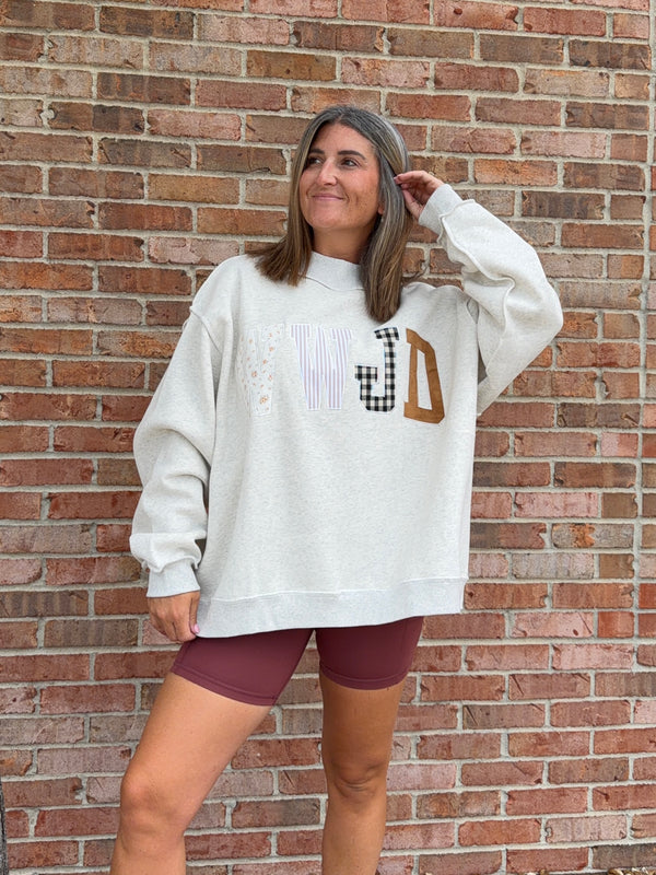 WWJD EMBROIDERED MOCK NECK SWEATSHIRT