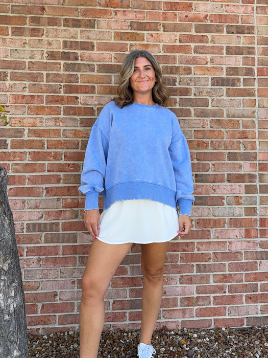 ACID WASH FLEECE PULLOVER- 6 COLORS