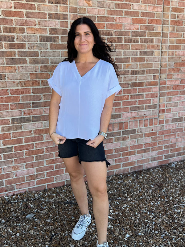 CLASSIC WHITE V NECK BLOUSE