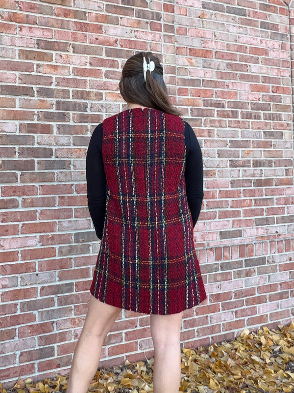 TWEED V NECK MINI DRESS