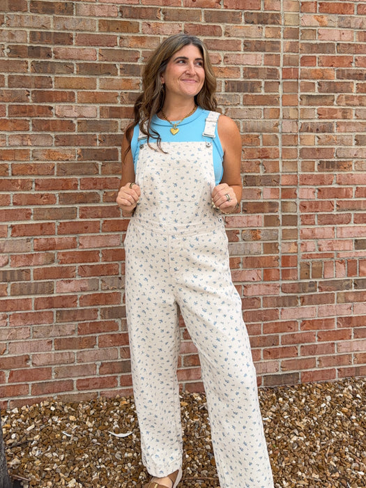 IVORY FLORAL OVERALLS
