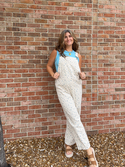 IVORY FLORAL OVERALLS