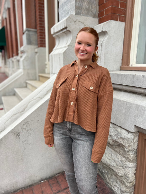GET THE LOOK WAFFLE KNIT SHACKET- 2 COLORS