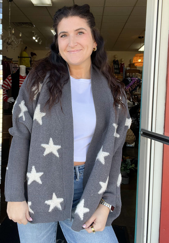 BOUCLE STAR DETAIL CARDIGAN- 2 COLORS