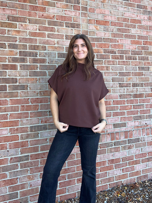 BROWN MOCK NECK TOP