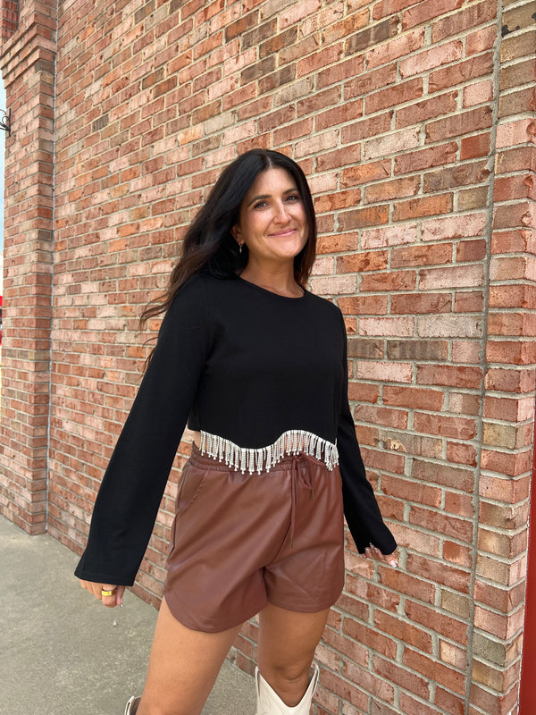 RHINESTONE FRINGE BLACK TOP