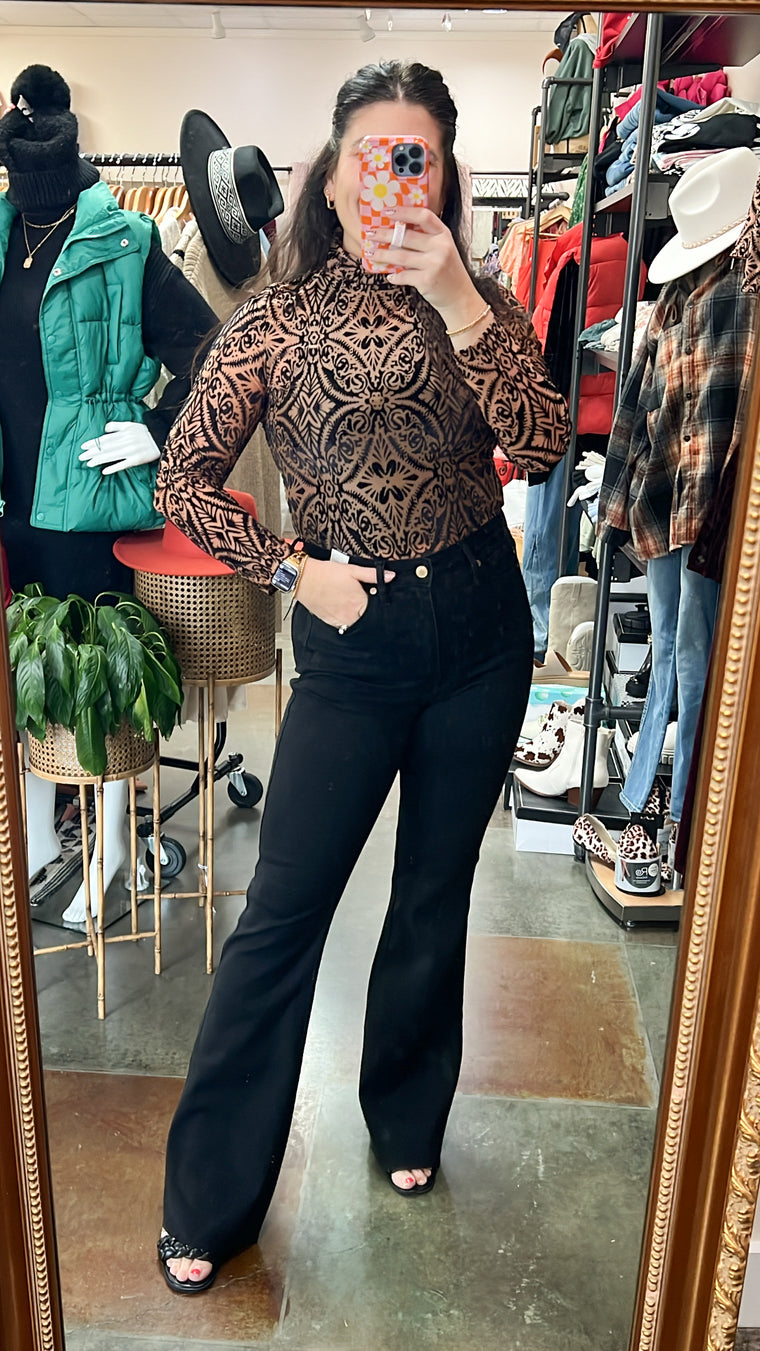 MESH + VELVET PATTERNED TOP- 2 COLORS