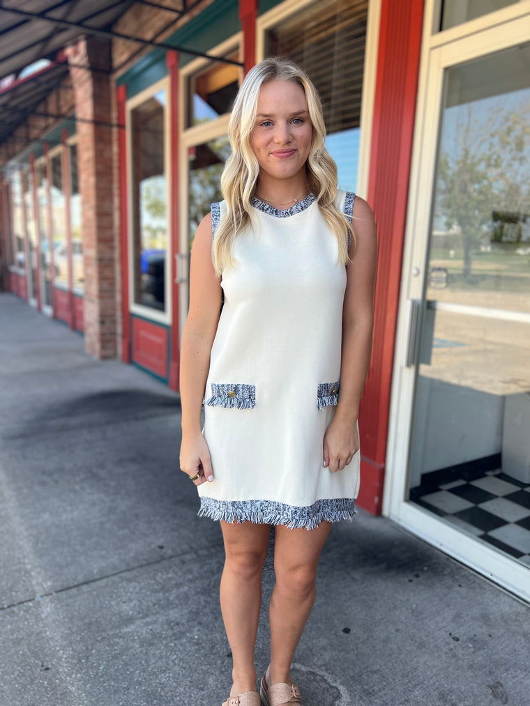 HIGH TEA TRIMMED DRESS- 2 COLORS