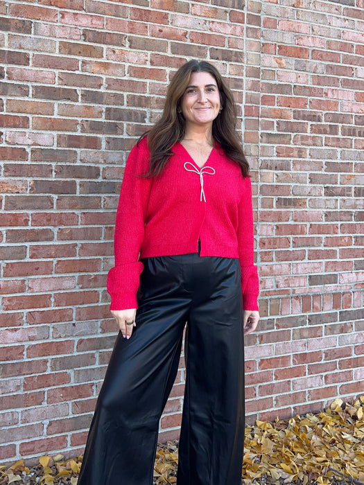 RHINESTONE BOW CARDIGAN- 3 COLORS