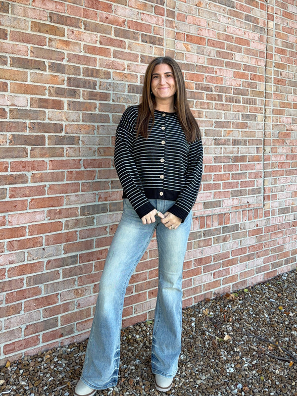 RAW EDGE STRIPED CARDIGAN- 2 COLORS