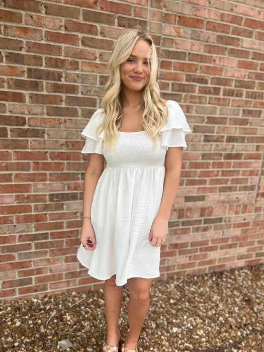 RUFFLE SLEEVE SMOCK DRESS