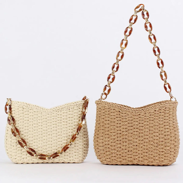 TORTOISE CHAIN STRAW BAG