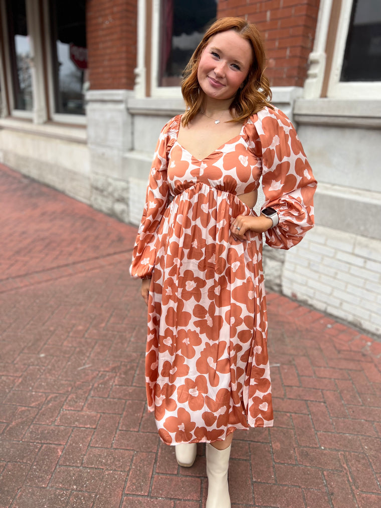 LARGE FLOWER PRINT MIDI DRESS- 2 COLORS
