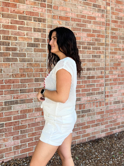 SHORT SLEEVE FLAG CROCHET TOP