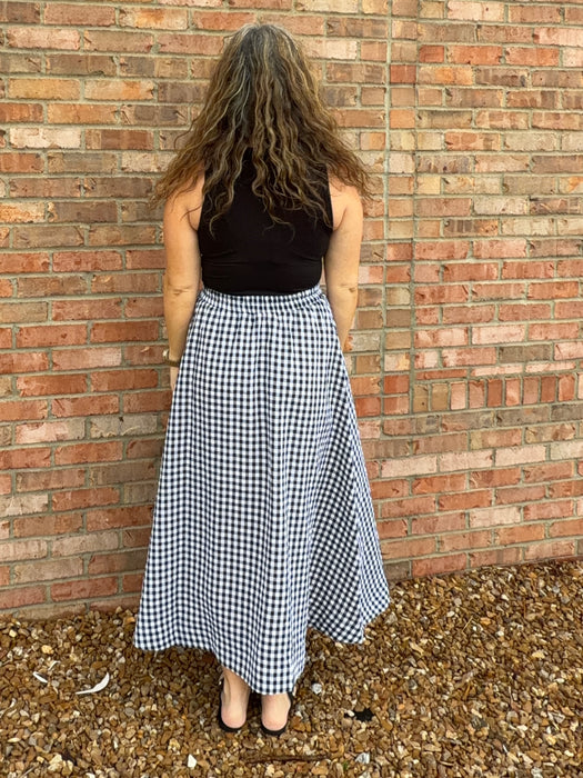 GINGHAM PRINT MIDI SKIRT