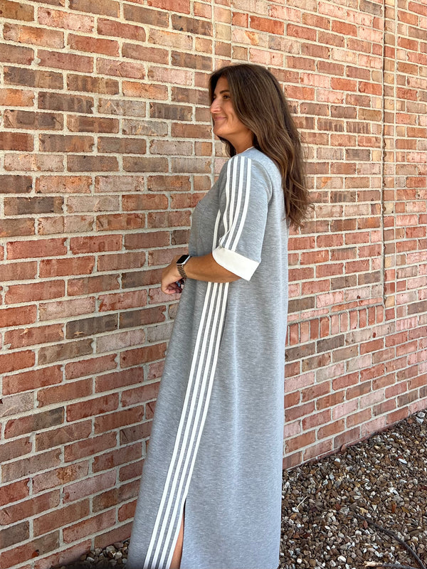 GRAY TRACK STRIPE DRESS