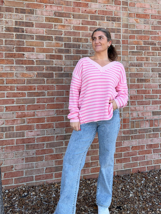 BUBBLEGUM PINK STRIPED SWEATER