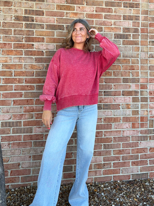 ACID WASH FLEECE PULLOVER- 6 COLORS