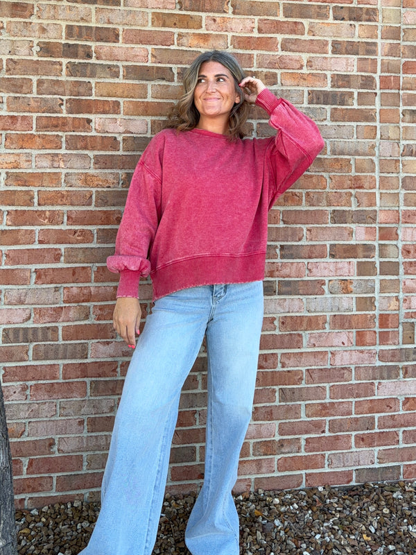 ACID WASH FLEECE PULLOVER- 6 COLORS