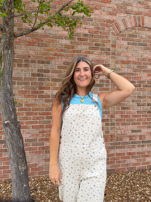 IVORY FLORAL OVERALLS