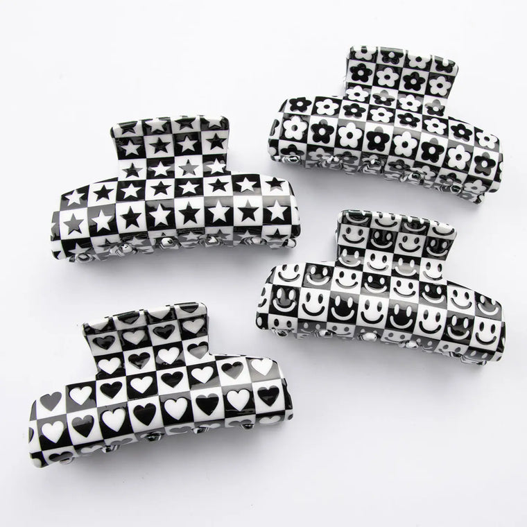 B&W PLAID CLAW CLIP