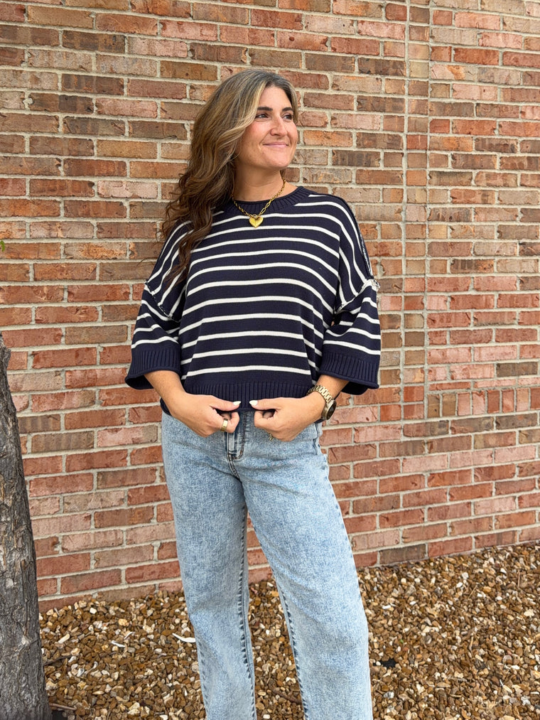 NAVY DROP SHOULDER SWEATER
